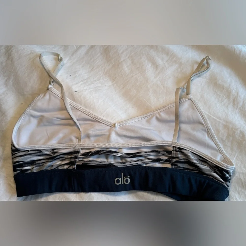 Alo Yoga Tidal Flow Sports Bra Small Blue White Strappy Low Impact
